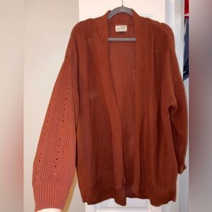 Women's Oversized Rust Open-Front Cardigan